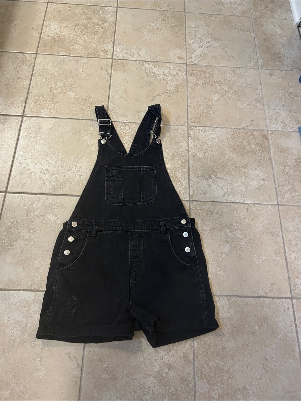 Topshop Black Denim Short Overalls